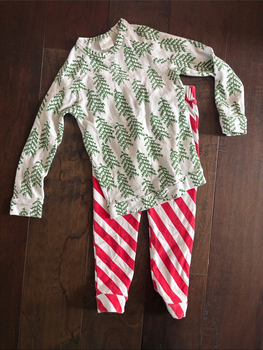 Kids Holiday Tree & Candy-Stripe Pajama Set - White, Green & Red